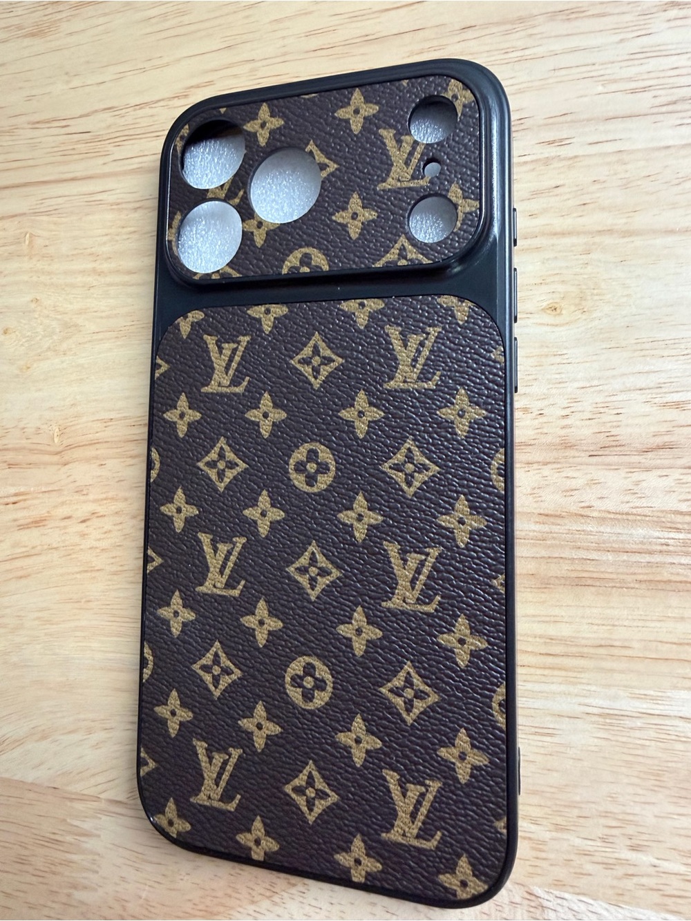 Brown Monogram Phone Case with Gold Accents - Picture 2 of 7